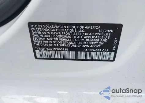 2021 Volkswagen Passat 2.0T Se из США, поврежденный, VIN 1VWSA7A32MC003295